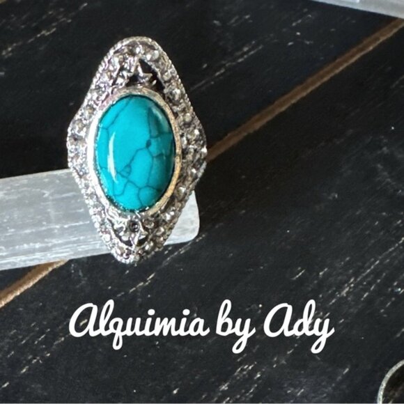 Alquimia Jewelry - Western oversized silver turquoise ring adjustable cuff